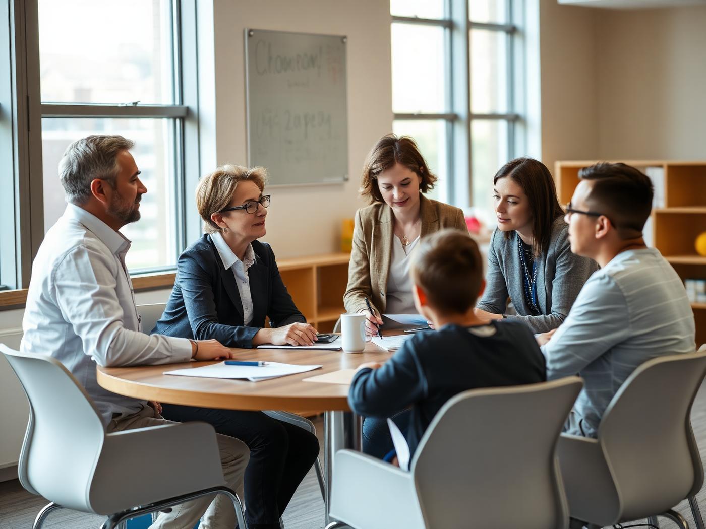 School leadership team planning student support in a bright meeting room